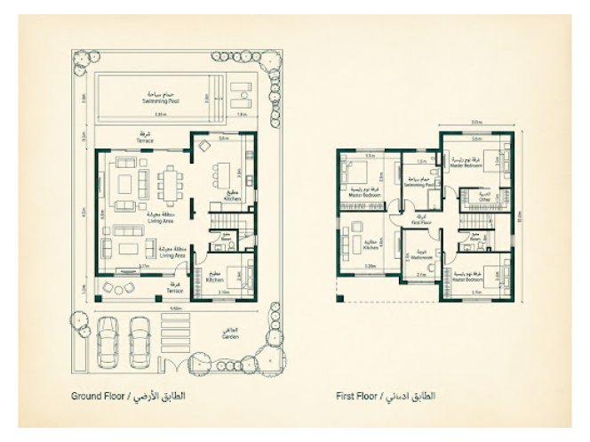 فيلا النخبة — نموذج A — الدور الأرضي + الأول